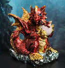 Metallic Red With Gold Streaks Dragon Holding Egg With Baby Hatchling Figurine