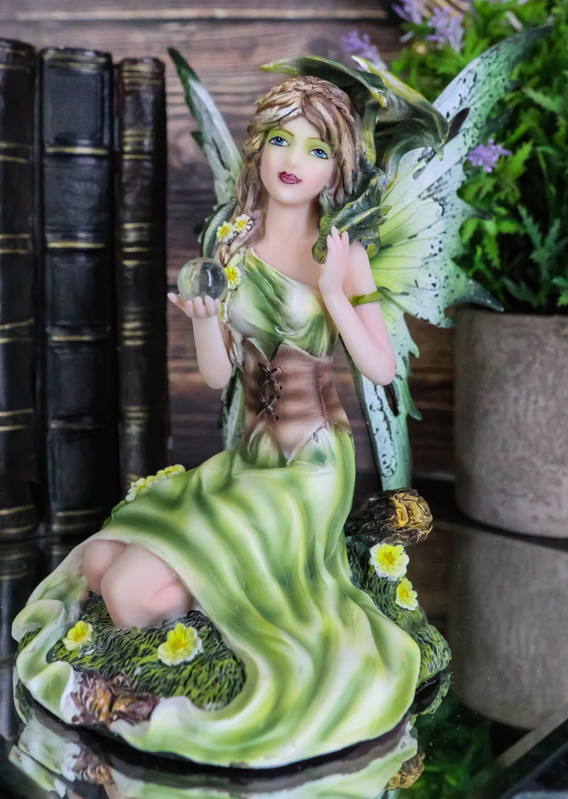 Earth Gaia Summer Fairy Goddess With Moss Jade Dragon Statue Fae Pixie Decor