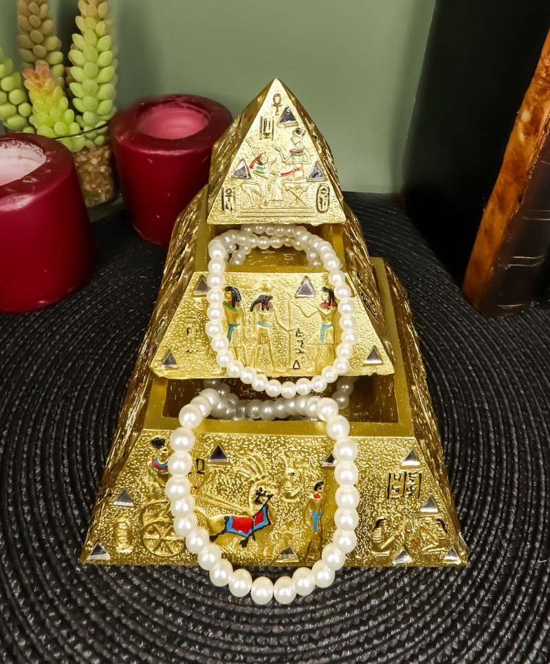 Egyptian Golden Hieroglyphic Pyramid Of The Gods Stackable Jewelry Box Statue