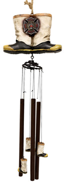 Rustic Fire Department Fireman Boots Large Resonant Patio Spiral Wind Chime