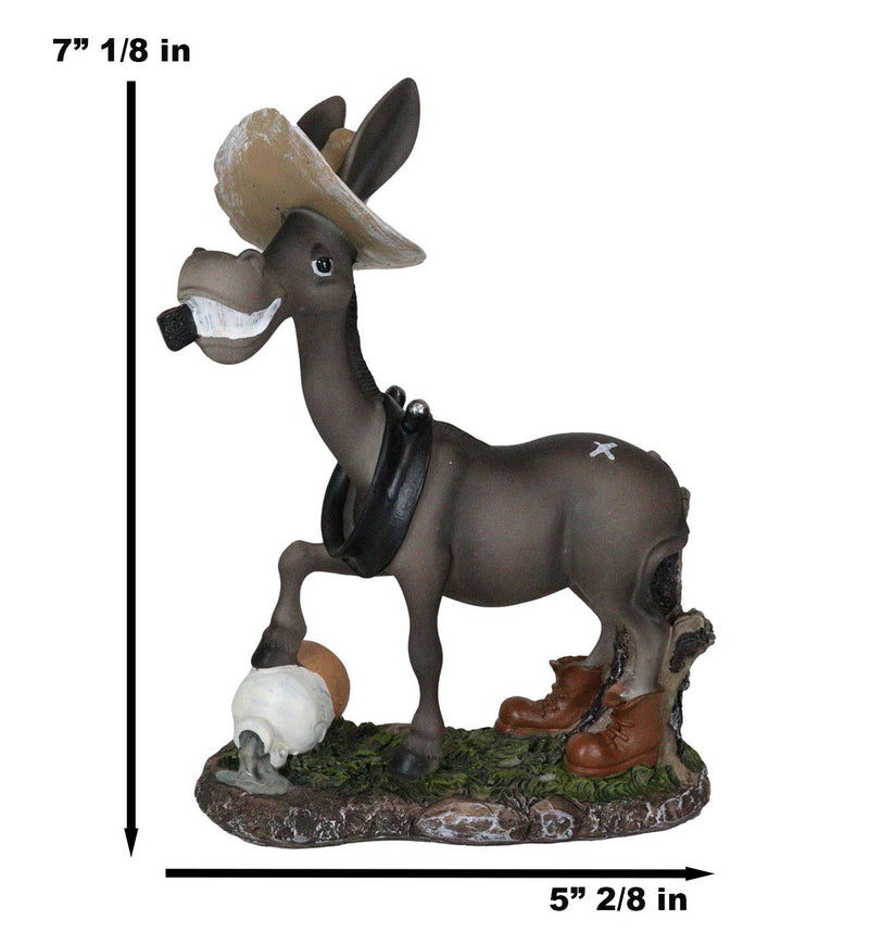 Drunken Donkey With Farmer Hat Smoking Pipe And Kicking Booze Bottle Figurine