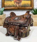 Rustic Western Cowboy Horse Saddle Lone Star Silver Studs Decorative Trinket Box