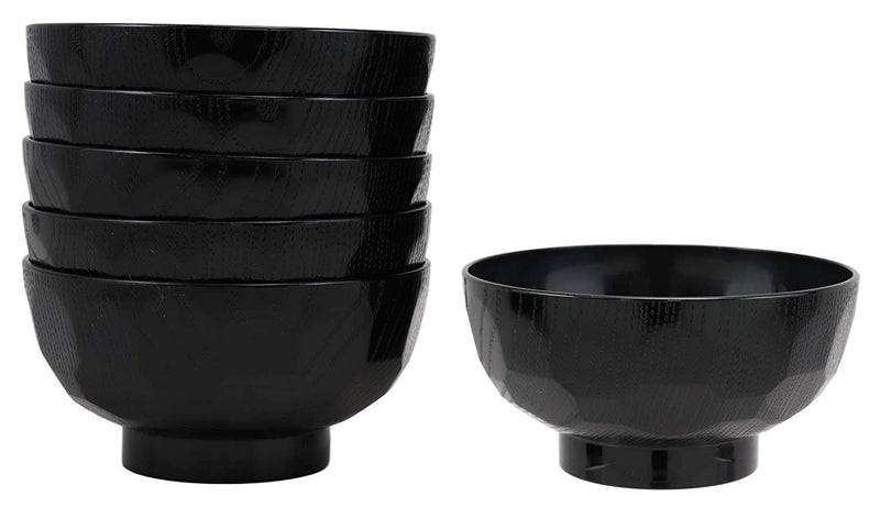 Ebros Japanese Contemporary Black Lacquer Ridged Bowls Made In Japan Set of 6