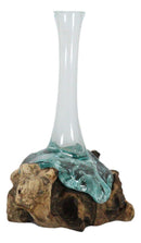 Balinese Natural Driftwood With Fitted Hand Blown Molten Glass Floral Vase Small