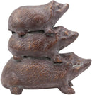 Cast Iron Whimsical Animal Totem Acrobatic Stacked Hedgehog Trio Garden Statue