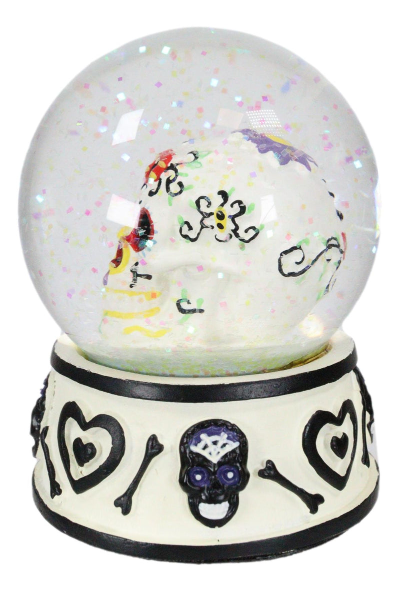 Black And White Hearts And Bones Day of the Dead Sugar Skull Small Water Globe