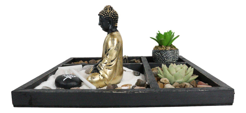 Meditating Buddha Zen Garden Kit With Lotus Candle Holders Sand Rake Succulents