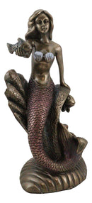 Under The Sea Mermaid Holding Sconce Sitting On Giant Coral Reef Throne Statue