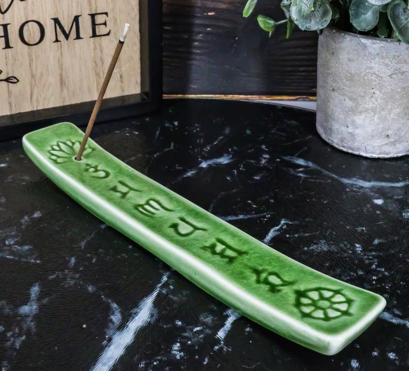 Ceramic Green Chakra Sacred Symbols Mandala Incense Burner Feng Shui Zen Yoga