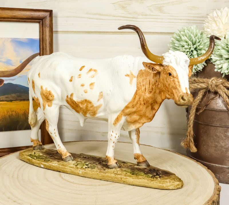 Ebros North American Longhorn Cattle Cow Steer On Grass Pasture Statue 9" Long