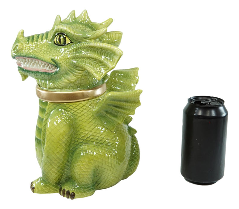 Ebros Medieval Vigilante Fantasy Green Dragon Warrior Ceramic Cookie Jar Figurine 10"H