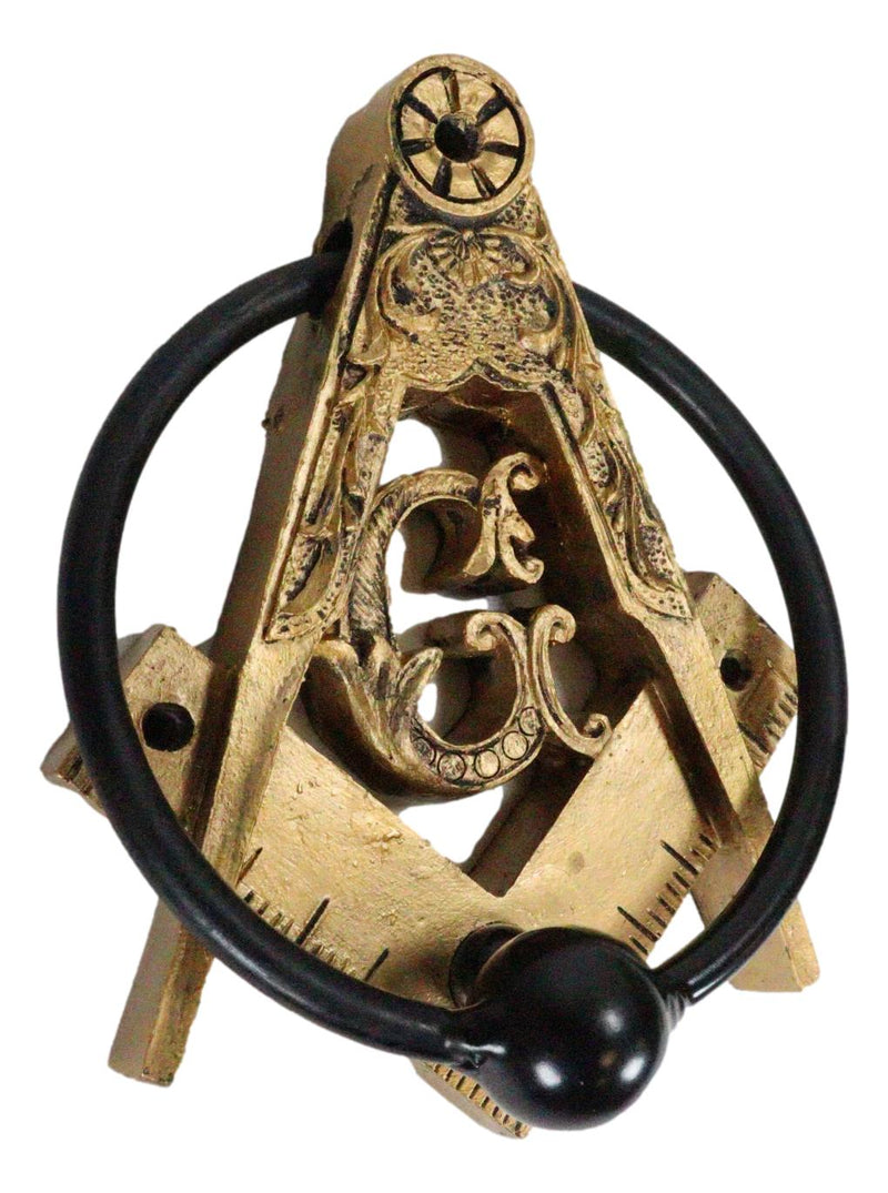 Antiqued Faux Gold Freemasonry Masonic Square & Compasses Monogram Door Knocker