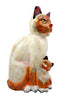 Balinese Wood Handicrafts Adorable Orange Feline Cat & Kitten Family Figurine