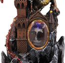 Ebros Large Red Fire Dragon On Rocky Castle Statue With Wizard LED Light Glass Ball