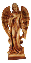 Ebros Country Guardian Prayer Angel Standing W/ Hand On Heart Woodlike Sculpture