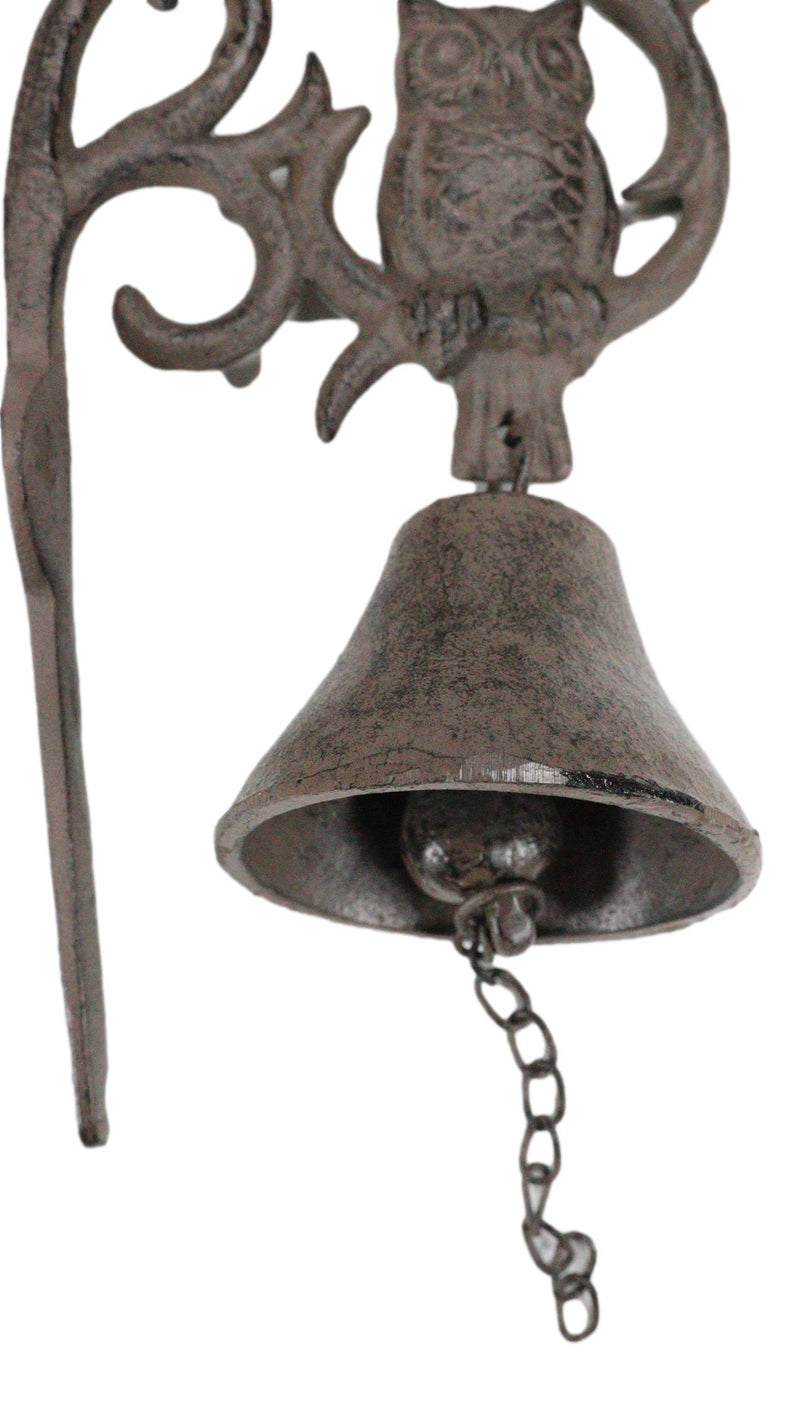 Cast Iron Rustic Western Wise Owl On Branch Scrolls Door Wall Dinner Yard Bell