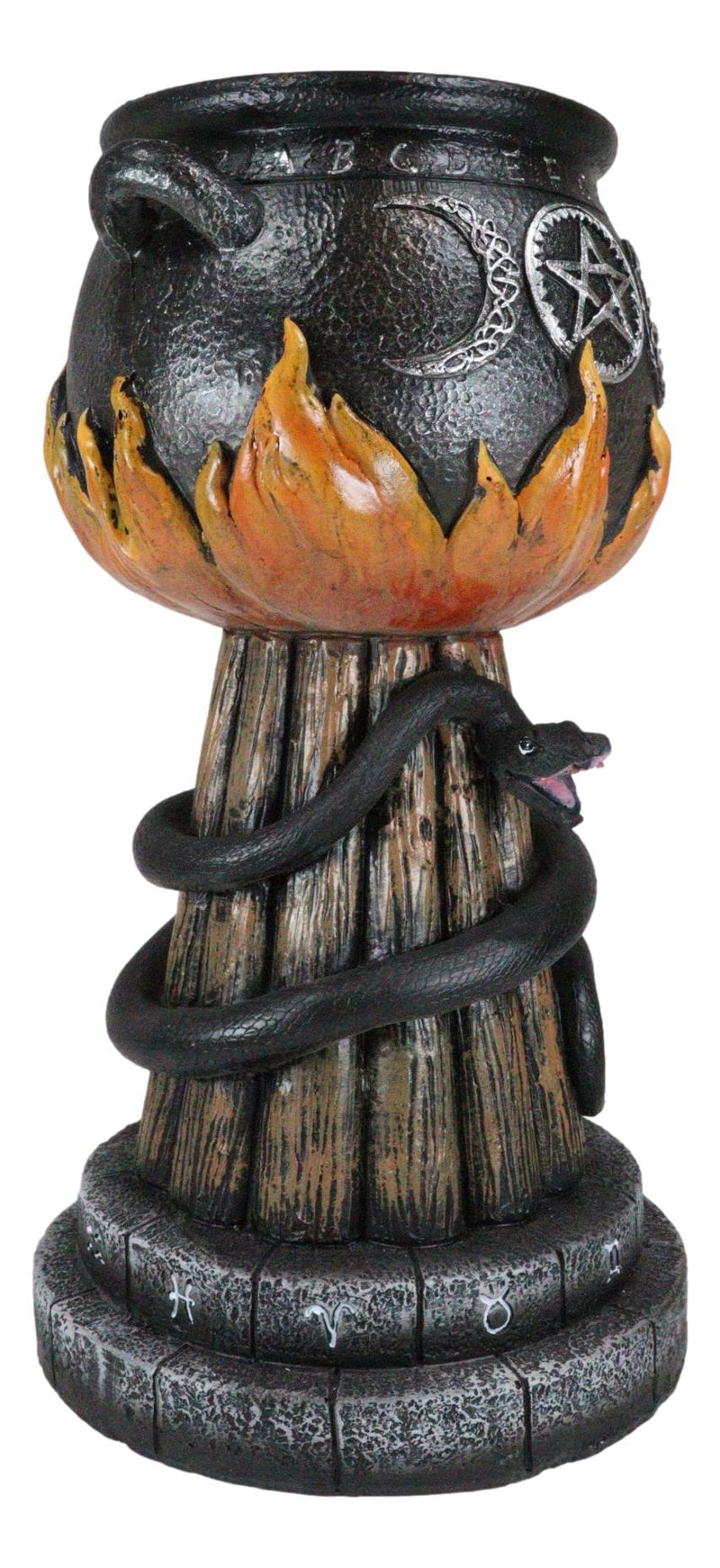 Wicca Triple Moon Witch Cauldron With Snake And Sacred Geometry Candle Holder