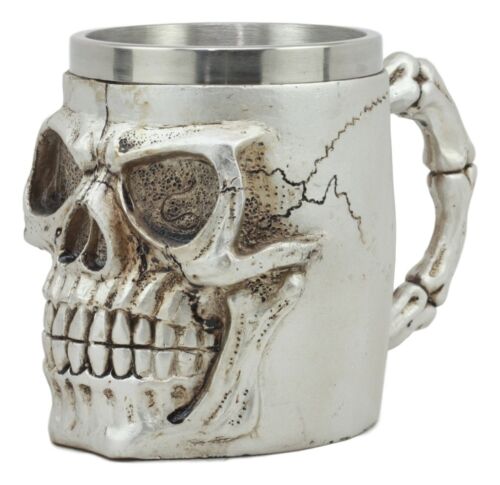 Grinning Silver Alien Skull Mug 14oz Extra Terrestrial UFO Tankard Beer Stein