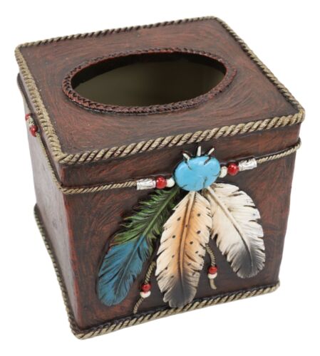 Ebros Southwestern Turquoise Gem 3 Feathers Tissue Box Cover Home Decor