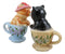 Ceramic Tabby And Black Cats In Tea Cups Magnetic Salt and Pepper Shaker Set