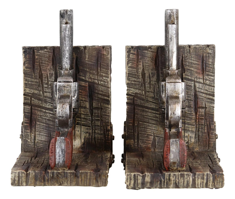 Rustic Western Double Revolvers Six Shooter Gun Pistols Bookends Figurine Set