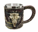 Wild Bison Steer Skull Maroon Resin 16oz Mug With Stainless Steel Rim Figurine