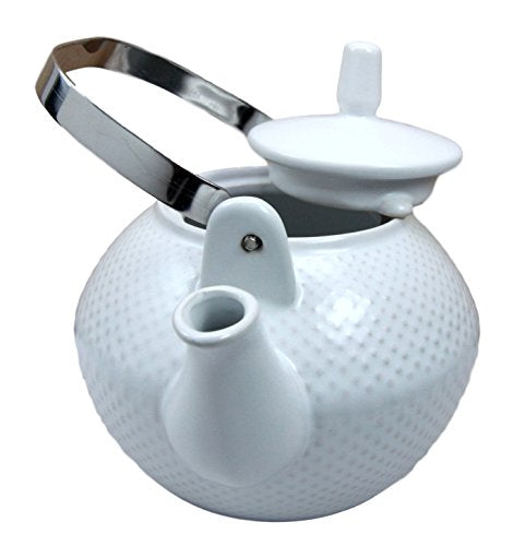 Ebros Gift Imperial Spotted Texture Teapot With Stainless Steel Handle 28oz (White)