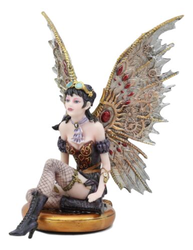 Steampunk Air Force Pilot Assassin Fairy Sitting On Time Warp Machine Figurine