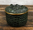 Faux Crocodile Pattern Textured Green Print Gold Trim Decorative Jewelry Box