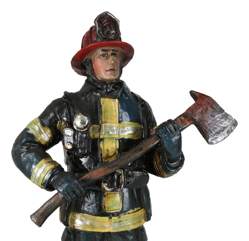 Fire Fighter Fireman In Bunker Gear Suit And Air Tank Holding an Axe Figurine