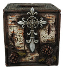 Rustic Southwestern Le Fleur Cross W/ Birch And Pinecones Tissue Box Holder Case