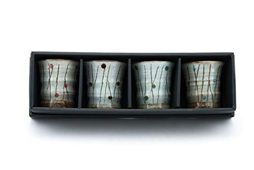 Ebros Gift Japanese Colorful Catkins Pussy Willows Natural Glazed Porcelain 5oz Drink Coffee Tea Cup Set of 4 Made In Japan Artistic Pottery Decor Of Asian Fusion Decorative Earthenware Drinking Cups