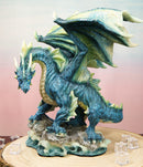 Ebros Large Blue Hyperion Water Behemoth Dragon Standing On Rock Figurine 11" H Decor