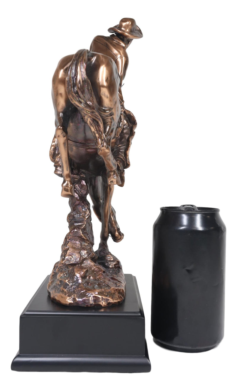 Large Rustic Western Rodeo Cowboy With Bucking Horse Statue With Black Base