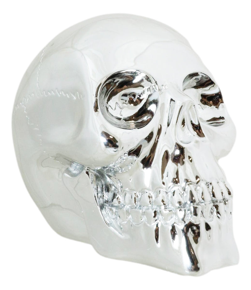 Chrome Silver Electroplated Jointed Human Skull Small Ossuary Macabre Figurine