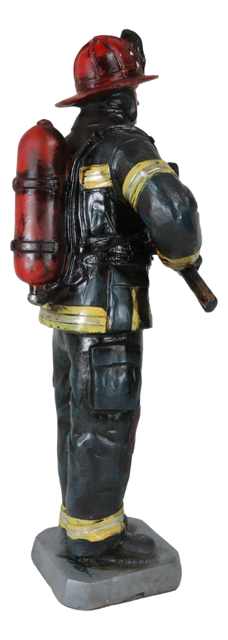 Fire Fighter Fireman In Bunker Gear Suit And Air Tank Holding an Axe Figurine