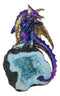 Azure Blue Iridescent Dragon On Faux Geode Rock Quartz Crystal Cove Figurine 5"H