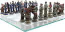 US Civil War Union North VS Confederate South Chess Pieces And Glass Board Set