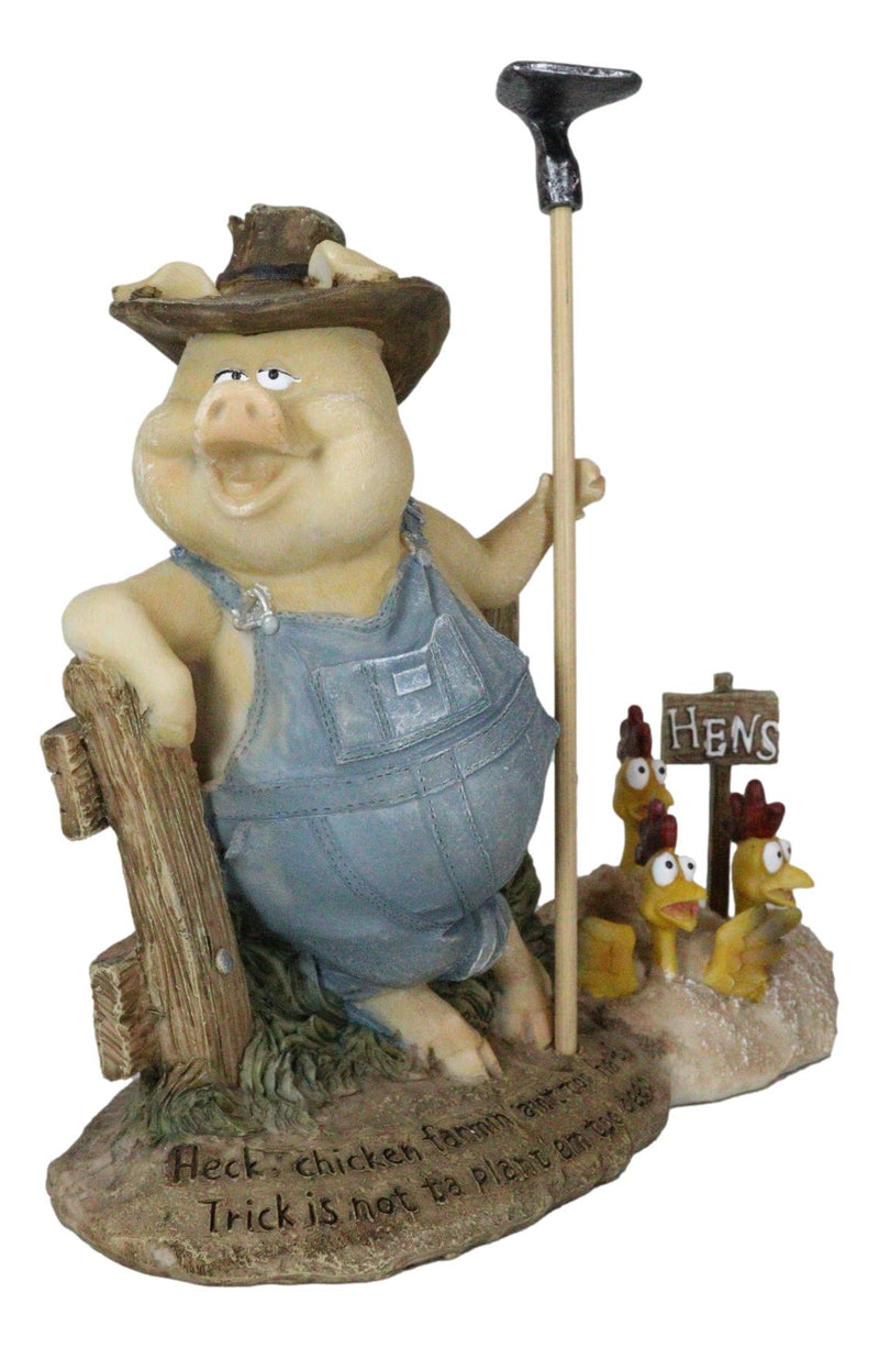 Chicken Farming Is Easy Comical Pig Holding Shovel With Buried Hens Figurine