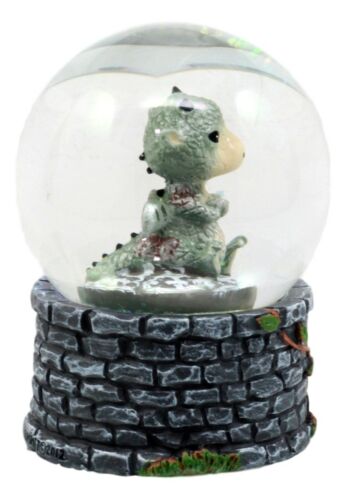 Small Collectible Whimsical Sulky Baby Dragon Water Globe Figurine With Glitters