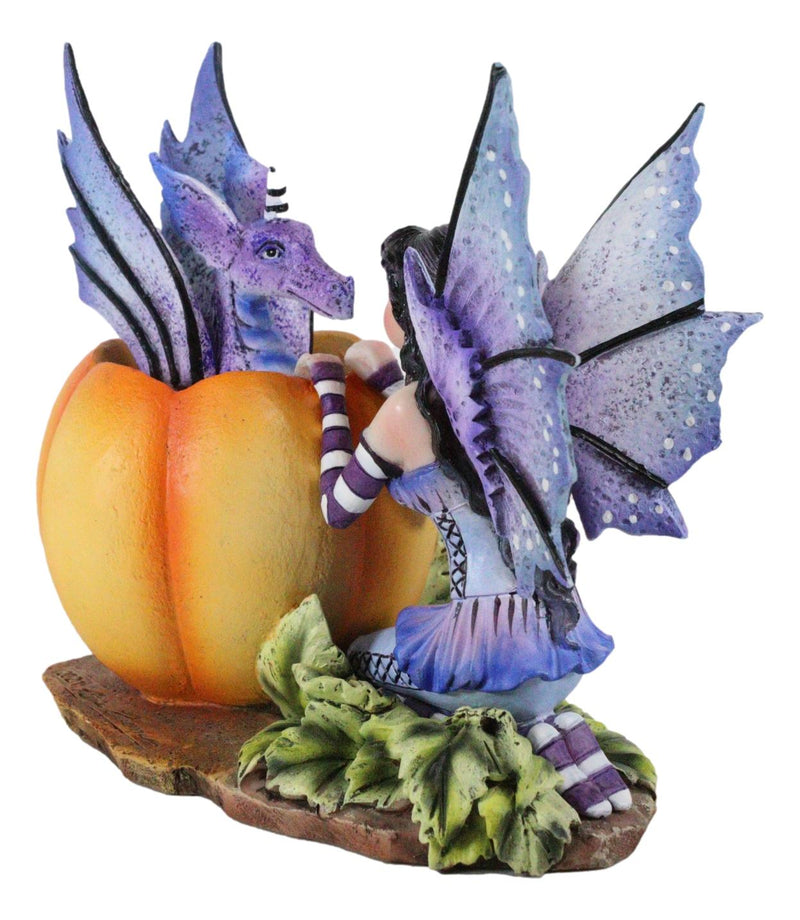 Amy Brown Halloween Hide and Seek Lavender Fairy And Dragon In Pumpkin Figurine