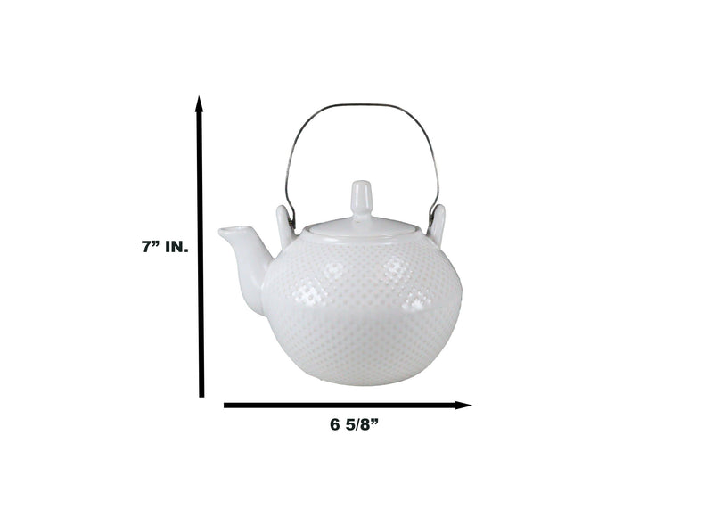 Ebros Gift Imperial Spotted Texture Teapot With Stainless Steel Handle 28oz (White)