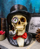 Gentleman Skeleton Skull With One Eye In Tuxedo Top Hat Smoking Cigar Figurine