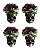 Pack Of 4 Day Of The Dead Skull Planters Bowls 7"L Bronze Finish Decor Accent