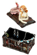 Beautiful Mermaid Ariel Resting On Sunken Treasure Jewelry Box Figurine 5.25"L