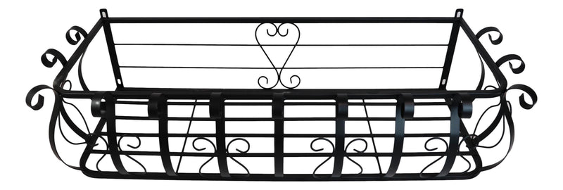 Set of 2 Parisian Cast Iron Black Scrollwork Wall Planter Bracket Shelf Box