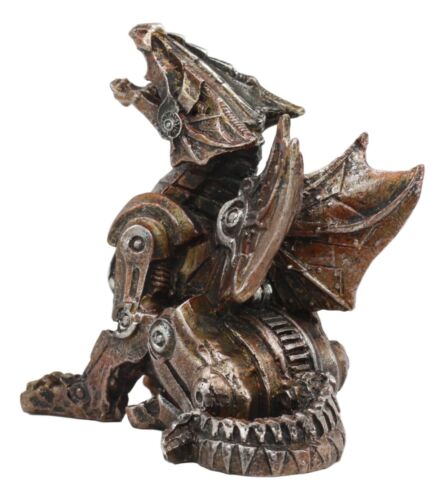 Roaring Cyborg Steampunk Dragon Figurine 3.25"H Victorian Sci Fi Fantasy Decor