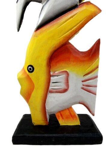 Balinese Wood Handicrafts Stacked Tropical Colorful Fish Family Figurine 21"H