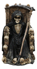 Dark Lord Grim Reaper Skeleton With LED Eyes Seated On Skulls Throne Figurine