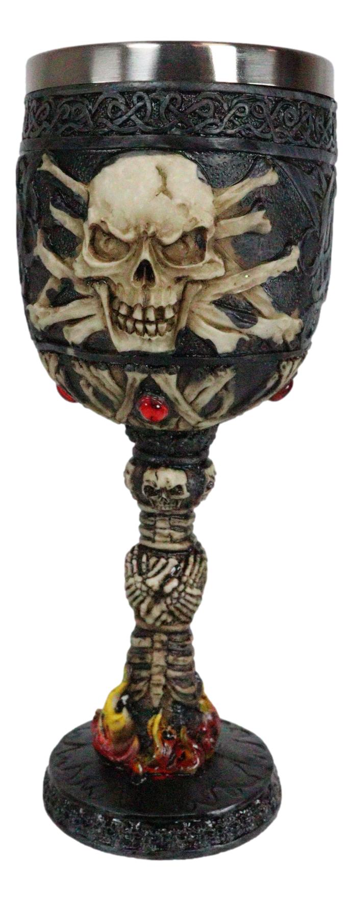 Death Horror Skeleton Bones In Inferno Hell Fire Wine Drink Goblet Chalice Cup